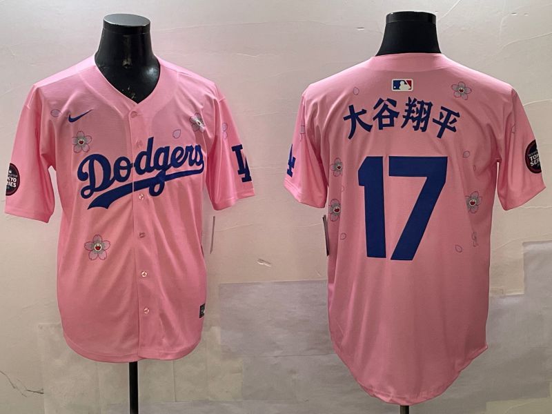 Men Los Angeles Dodgers 17 Ohtani Pink Sakura Edition 2025 Nike MLB Jersey style 1